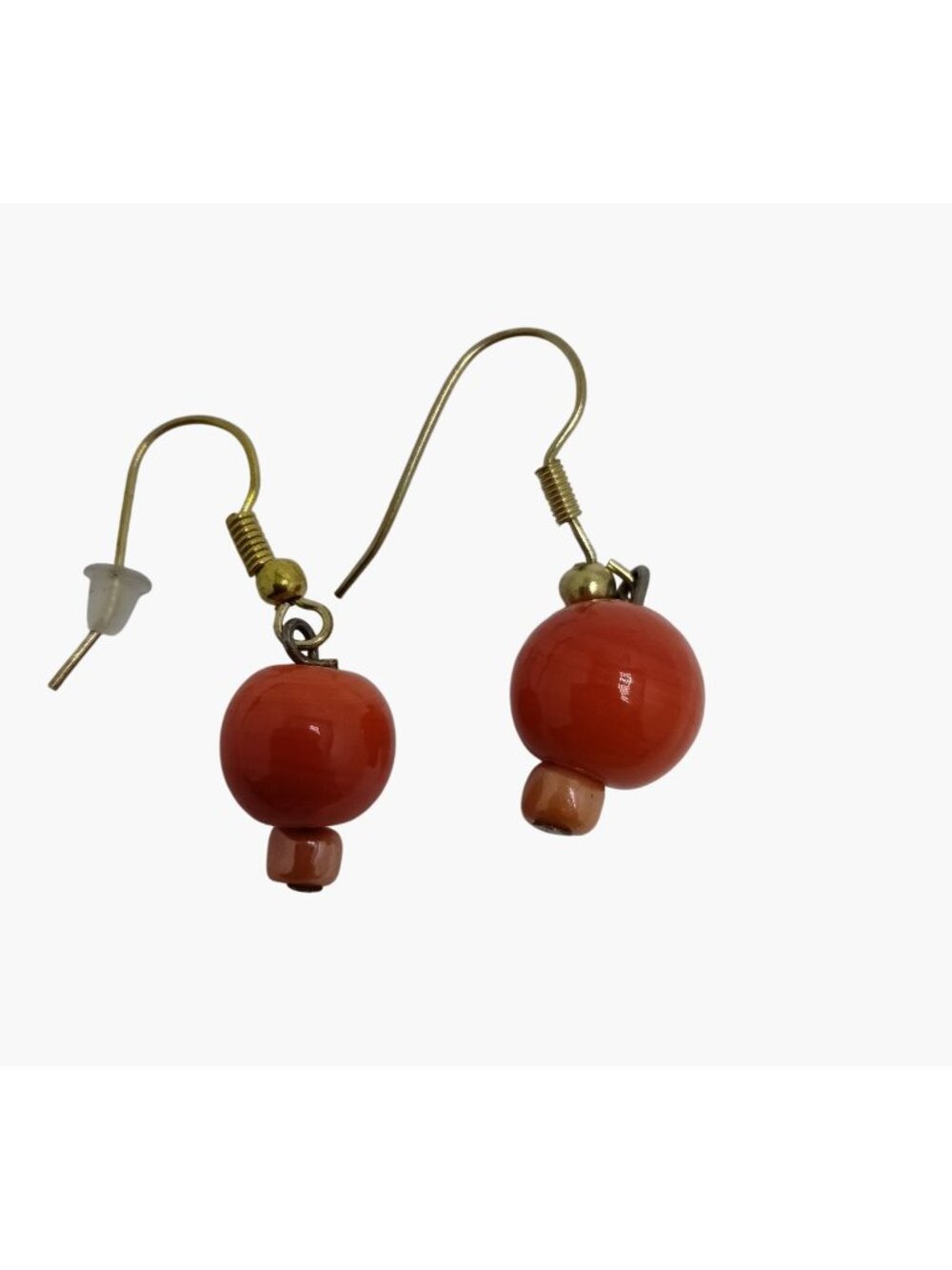 Earrings Orange Vintage Glass beads Hook Drop Dangle Small